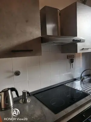 a kitchen with a counter and a sink and a refrigerator at DuPigne' House in Rome