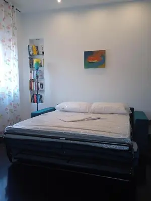 a bed in a room with a painting on the wall at Monolocale Aurelia in Rome