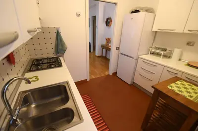a small kitchen with a sink and a refrigerator at Terrazzo Trieste-Africano in Rome