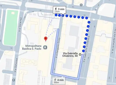 a map of a city with a red dot at cosy apt close to metro San Paolo in Rome