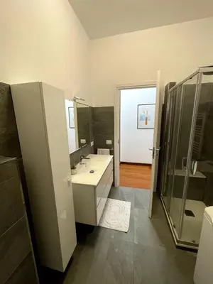 a bathroom with a sink and a shower at Desy Vatican House in Rome
