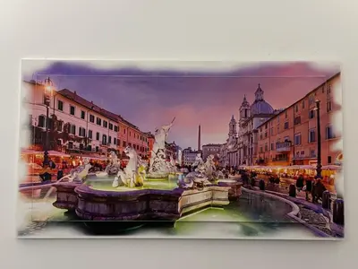 a painting of a fountain in the middle of a street at Casa Vale in Rome