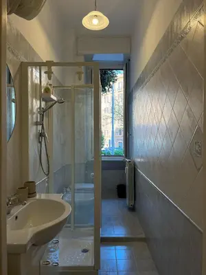 a bathroom with a sink and a shower at Charming Apartment in San Pietro in Rome