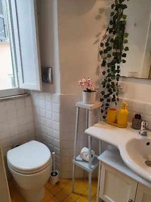 a bathroom with a toilet and a sink at Colosseum Studio Flat blue in Rome