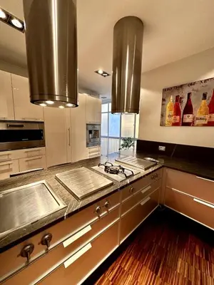 a large kitchen with stainless steel appliances and stainless steel counters at Dimora XIX in Rome