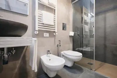 a bathroom with a toilet and a shower and a sink at Domus Matris Guest House in Rome