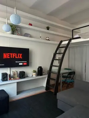 a living room with a loft bed and a desk at Brina-House, Mini Apartment in Rome