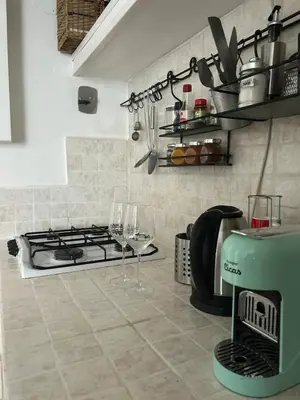 a kitchen with a stove and some wine glasses at Brina-House, Mini Apartment in Rome