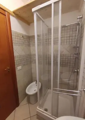 a bathroom with a shower and a toilet at Parrot Room - Camera a Roma con bagno privato in Rome