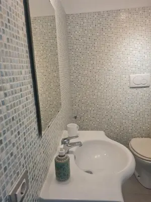 a bathroom with a sink and a toilet at Attico Porta Furba Rome in Rome