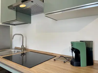 a kitchen with a sink and a coffee maker on a counter at Metro Marconi - University quarter apartments in Rome