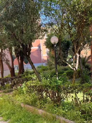 a street light in a park with trees and grass at Lusitiny Apartment in Rome