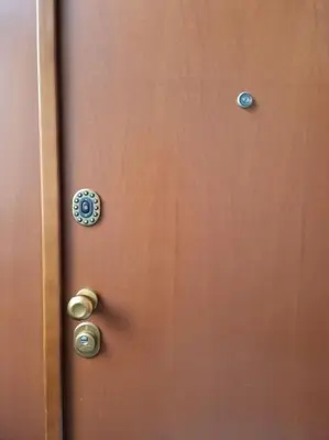 a brown door with two buttons on it at La casetta del villaggio - Cozy apartment in Flaminio in Rome