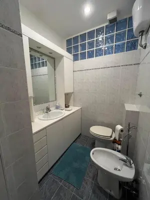 a bathroom with a sink and a toilet and a mirror at Silvana vatican apartment in Rome