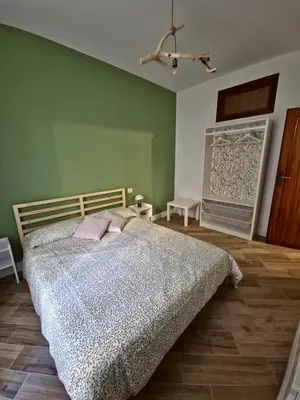 a bedroom with a bed and a green wall at Casa Milly in Rome