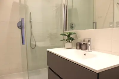 a bathroom with a sink and a shower at Roma Luxury Apartment in Rome