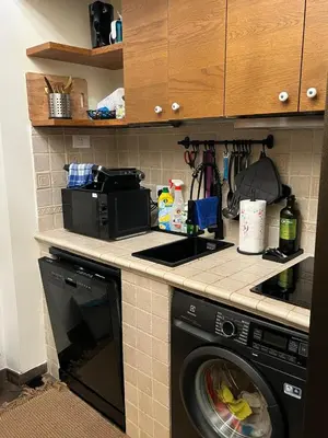 a kitchen with a microwave and a washing machine at S Angelo Apartment in Rome