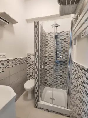a bathroom with a shower with a toilet and a sink at Rome Cozy Room in Rome