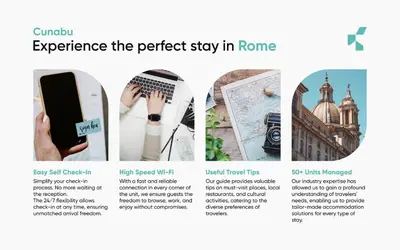 a collage of photos with a screenshot of the perfect stay in rome at Cunabu Sardegna in Rome