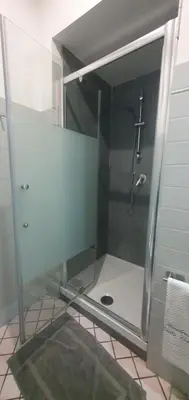 a shower with a glass door in a bathroom at Home Domus Giulio Cesare - Vatican Museum in Rome
