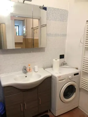 a bathroom with a washing machine and a sink at Luminosa e accogliente casa Centro Storico in Rome