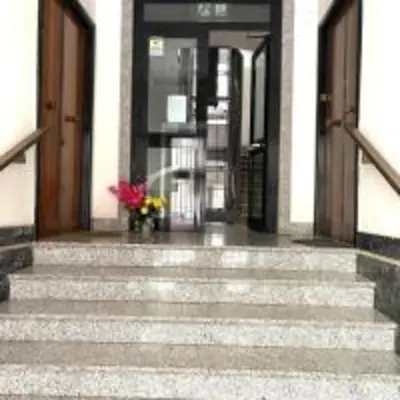 a staircase leading to a building with a vase of flowers at Royal Golden House in Rome