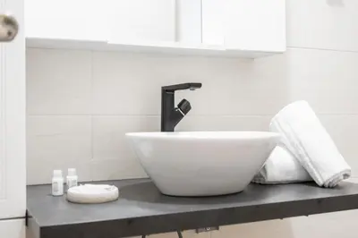 a white bowl sink on a counter in a bathroom at Pallaro 6 Apartment in Rome