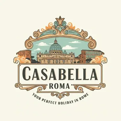 a vintage logo for a restaurant with a view of the coliseum at casabella cipro musei vaticani in Rome