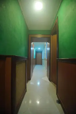 a hallway with green walls and a hallway with a door at Friends Holiday in Rome