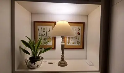 a lamp and a plant on a table in a mirror at Casa Romantica in Rome