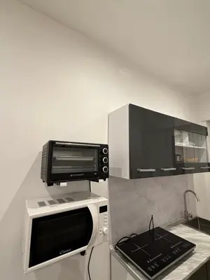 a kitchen with a microwave and a toaster oven at Vita Lux Vatican Suites in Rome