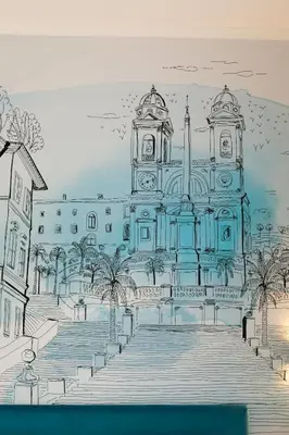 a drawing of a building with stairs in front of it at Vittoria C Elegant Apt Near Vatican & Dome View in Rome