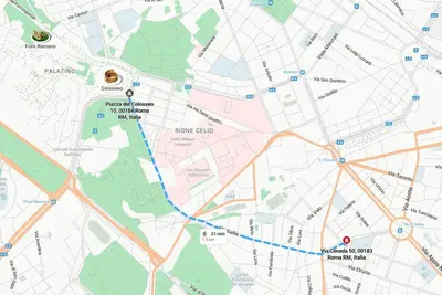 a map of a city with a blue trail at Hostly-Suite Apartment Laterano-Walk to Colosseum in Rome