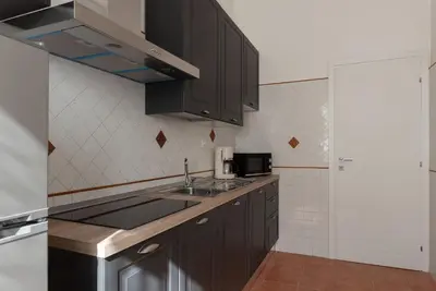 a kitchen with dark brown cabinets and a sink at GuestHost - AppioLatino Apartment Roma in Rome