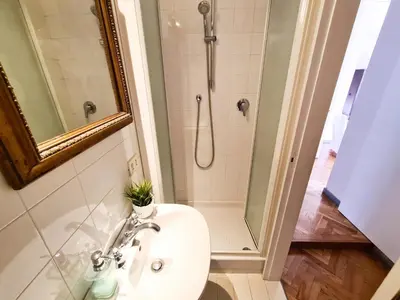 a bathroom with a shower and a sink at Boutique Domus Charme Trastevere Vascellari in Rome