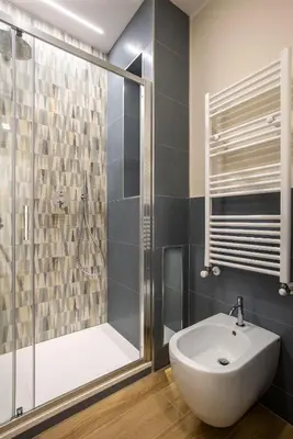a bathroom with a shower and a white sink at Aurelius Design Loft 1 in Rome