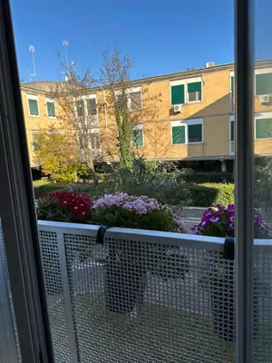 a window view of a garden with flowers on a balcony at 'Boh House' in Rome