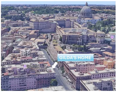 an aerial view of a city with a sign that reads glidencks home at Gilda's Home in Rome