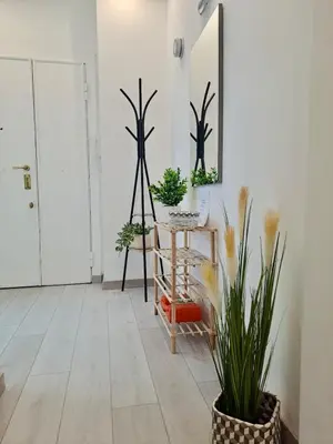 a hallway with potted plants and a mirror at holiday home modern 2 rooms near colosseo in Rome