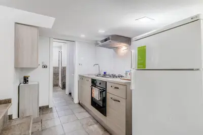 a kitchen with a stove and a refrigerator at Ninkasi Bed and Beer Loft in Rome