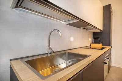 a kitchen with a stainless steel sink in a kitchen at Roma Borghese - casa vacanze in Rome