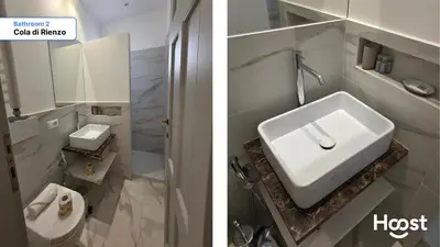 two pictures of a bathroom with a sink and a toilet at Rienzo Charme Apartment in Rome