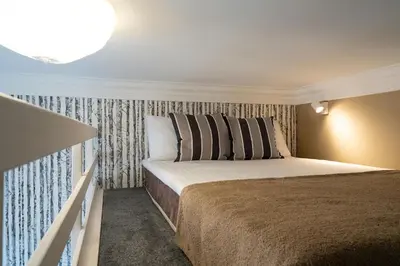 a bedroom with a large bed with a curtain at ROME City Center Apartment III in Rome