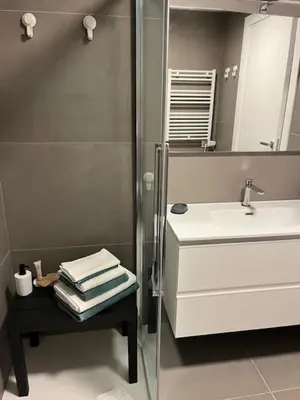 a bathroom with a shower and a sink and a mirror at GioLu Colosseo in Rome
