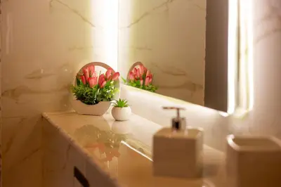 a bathroom with a sink with two plants and a mirror at La Dolce Vita in Rome