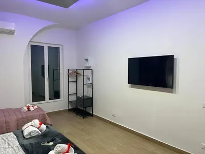 a living room with a couch and a flat screen tv at Luminosa House Roma Central Station in Rome