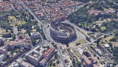 an overhead view of a building in a city at Suite & Outdoor Patio - Colosseum & Fori Imperiali in Rome