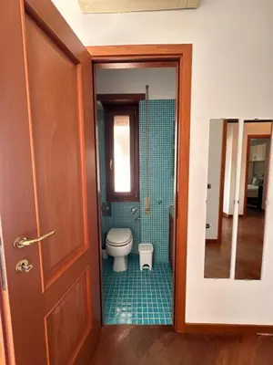 a bathroom with a toilet and a shower and a door at Vatican District, Roma, alloggio centrale in Rome