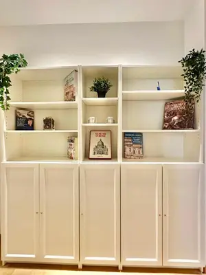 a white book shelf in a room with plants at Vacanze Romane Basilica in Rome