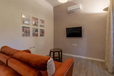 a living room with a couch and a flat screen tv at GuestHost Cozy Flat X4 - 450m to Vatican City! in Rome